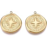 201 Stainless Steel Compass Charm Pendant, 18K Gold Plated — Charms & Pendants