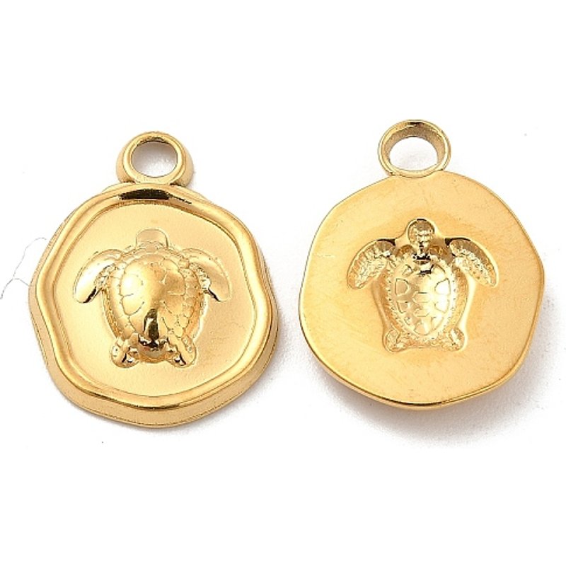 Pendentif rond plat en acier inoxydable 304 avec charme de tortue — Breloques et pendentifs