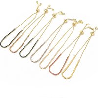 Adjustable Brass Micro Pave Cubic Zirconia Slider Bracelet