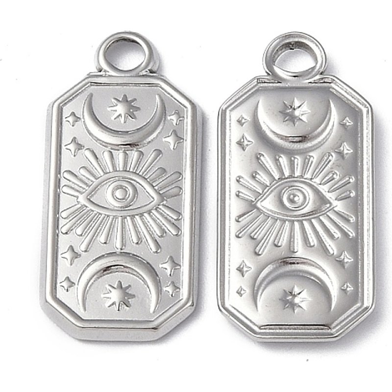Pendentif Rectangulaire en Acier Inoxydable 304 avec Lune et Œil — Breloques et pendentifs