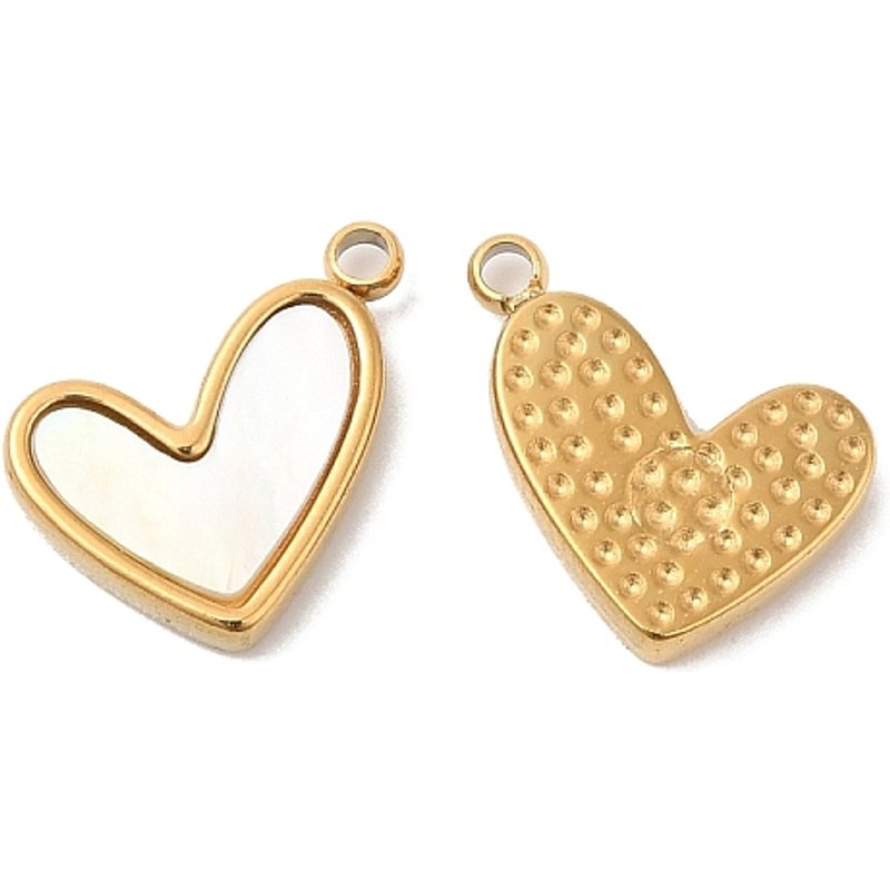 Charm en acier inoxydable 304 en forme de cœur avec coquille blanche — Breloques et pendentifs