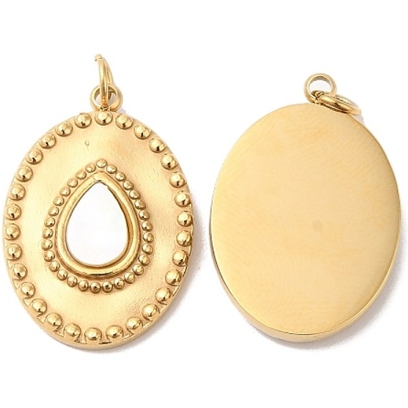 Pendentif Ovale avec Charme en Goutte d'Eau en Acier Inoxydable — Breloques et pendentifs