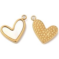 Charm Coeur en Acier Inoxydable 304 avec Coquille Blanche — Breloques et pendentifs