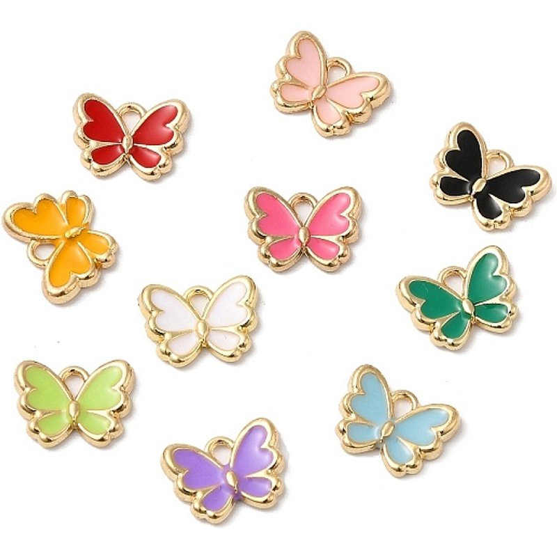 Charm en alliage émaillé écologique, papillon, couleur mixte — Breloques et pendentifs