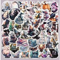 50 Pcs Halloween Witch Theme PVC Self-Adhesive Stickers — Jewelry Making Tools
