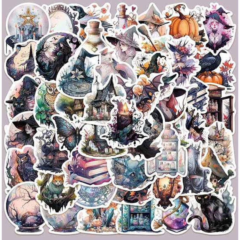 50 autocollants autocollants en PVC sur le thème de la sorcière d'Halloween — Outils de création de bijoux