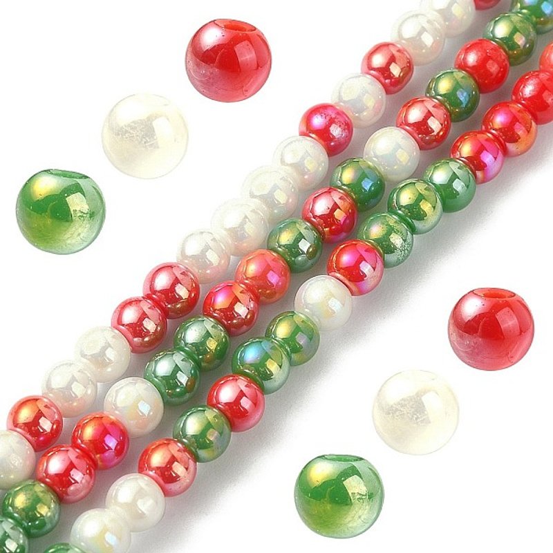 Brins de perles en verre opaque électroplaqué, couleur AB, rond — Perles à bijoux