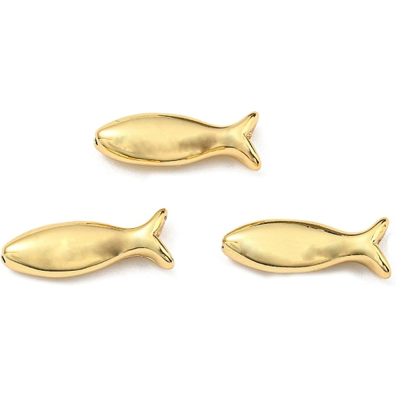 Perles en laiton en forme de poisson, plaquées or 18K, sans plomb, 15.5x5.8x3.5mm — Perles à bijoux