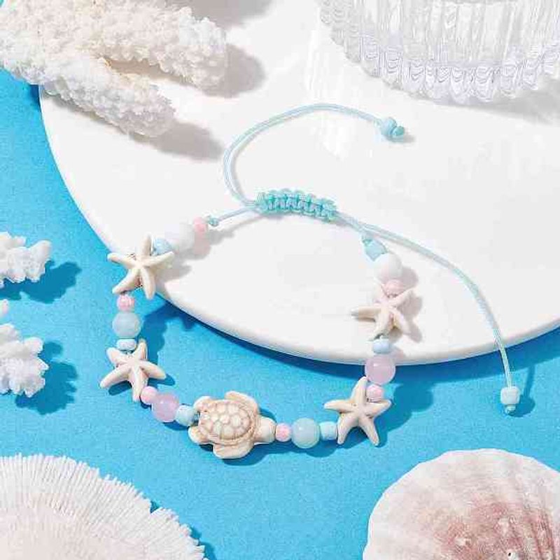 Bracelet en perles tressées en jade et turquoise Starfish & Turtle — Bracelet Femme