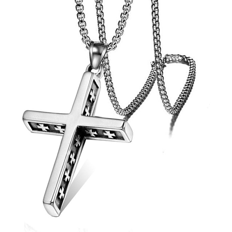 Collier Pendentif Croix en Alliage de Style Tibétain avec Chaîne en Acier Inoxydable — Collier pendentif