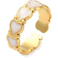 Bague à Manchette en Acier Inoxydable 304 Émaillé, Cœur, Plaqué Or 18K — Bijoux fantaisie