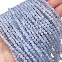 Fil de perles d'agate bleue en dentelle naturelle, facettées, rondes, qualité A — Perles à bijoux