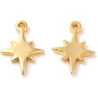 Charm en Laiton, Charm Étoile, Plaqué Or 18K Réel, 10.5x7.5x1mm — Breloques et pendentifs