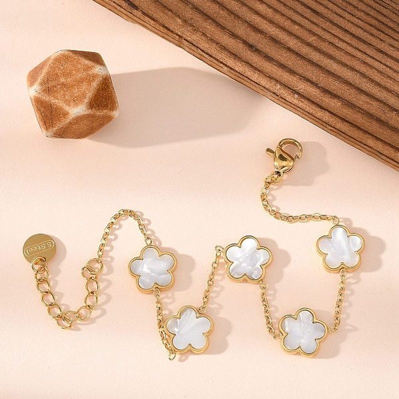 Bracelet Chaîne Lien Fleur Coquillage pour Femmes en Ton Doré — Bracelet Femme