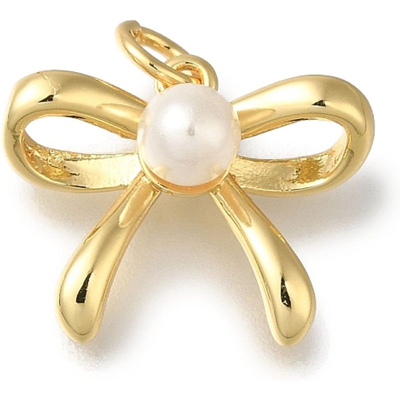 Bowknot Charms in 18K Gold Plated Brass with ABS Plastic Pearl — Charms & Pendants