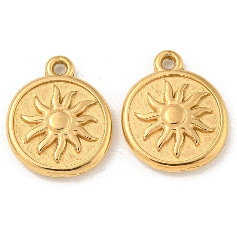 Pendentif rond plat en acier inoxydable 304 avec charme soleil — Breloques et pendentifs