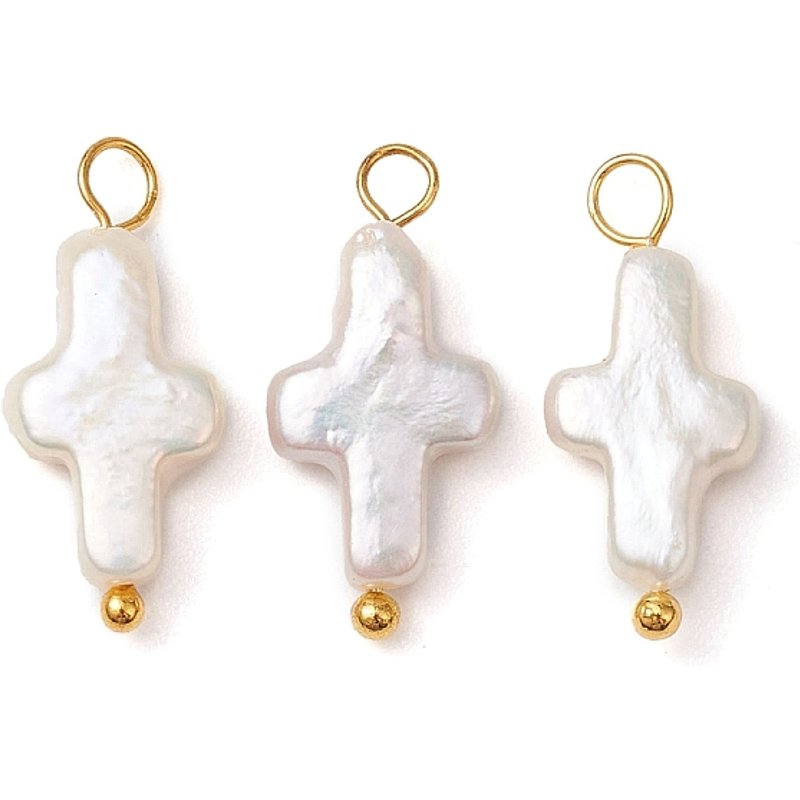 Natural Keshi Pearl Cross Charms with Brass Ball Head Pins — Charms & Pendants