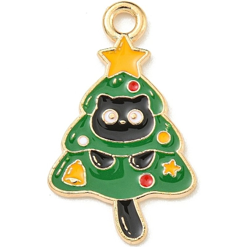 Pendentif Chat de Noël en Alliage Émaillé Doré