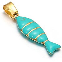 Pendentif Sardine en Acier Inoxydable avec Émail, Turquoise