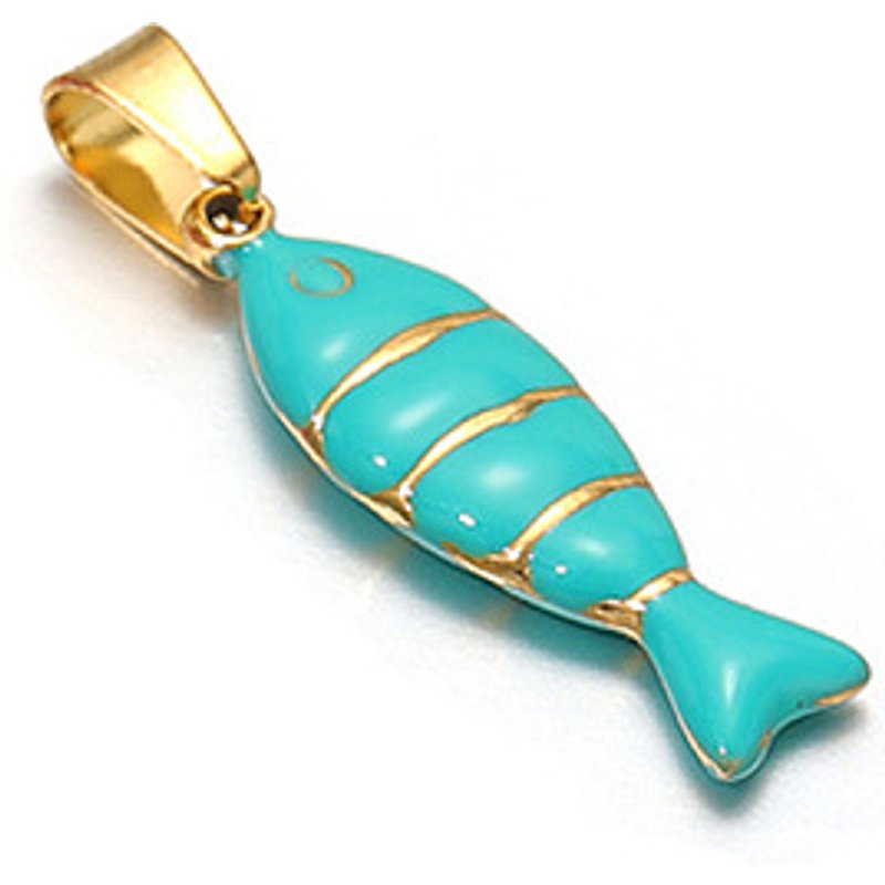 Pendentif Sardine en Acier Inoxydable avec Émail, Turquoise — Breloques et pendentifs