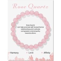 Bracelet Élastique en Quartz Rose Naturel, Rond, 7,5 pouces — Bracelet Femme