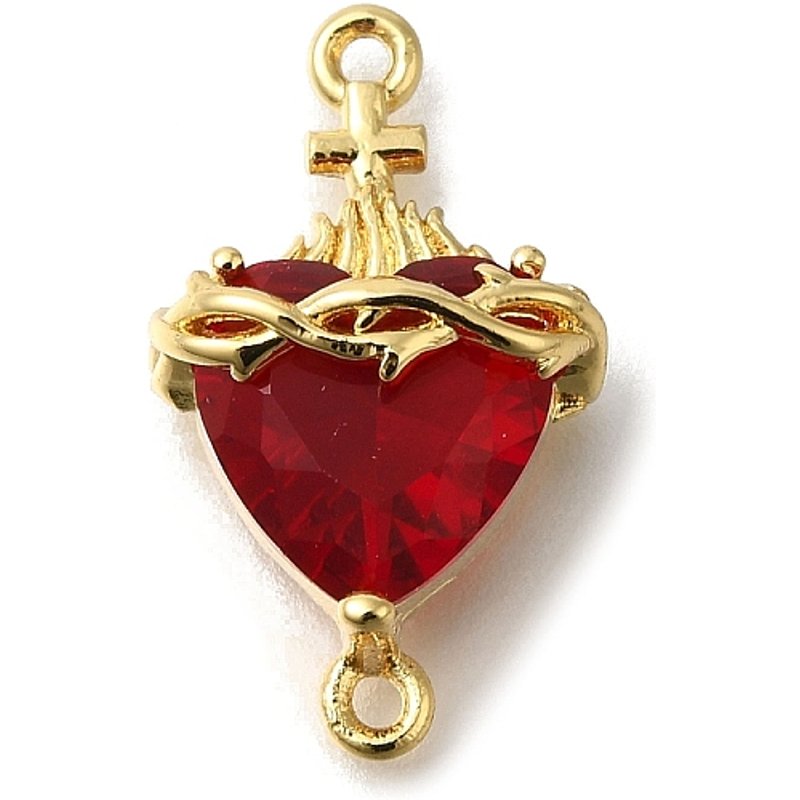Brass FireBrick Sacred Heart of Jesus Connector Charms — Jewelry Findings
