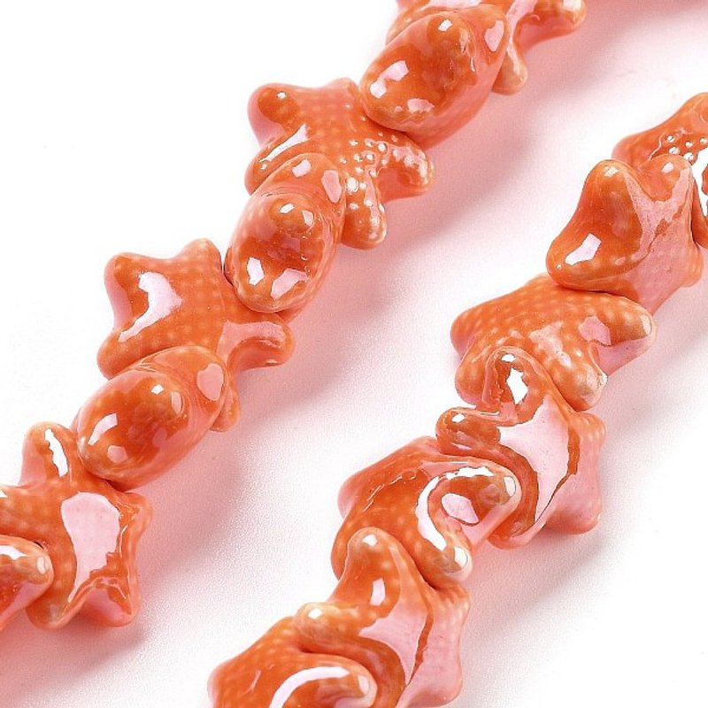 Handmade Porcelain Starfish Beads, Orange Red, 40pcs/strand — Jewelry Beads