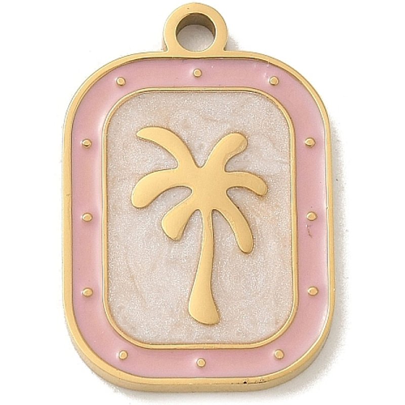 304 Stainless Steel Enamel Pendant with Coconut Tree Charm — Charms & Pendants