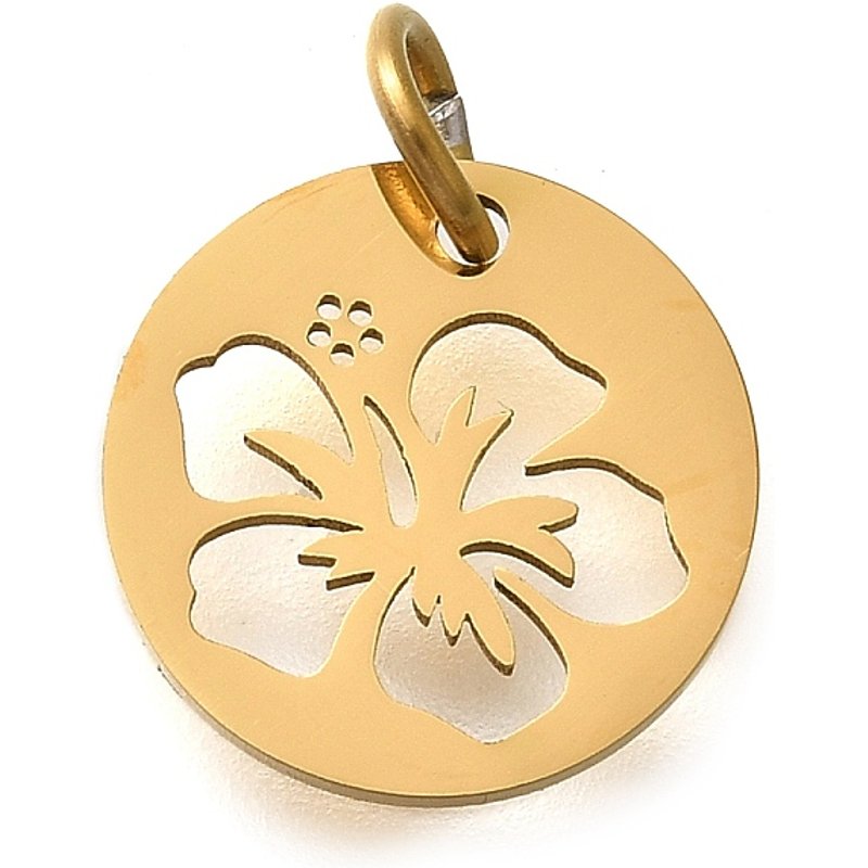 304 Stainless Steel Flower Charm with Jump Ring, 18K Gold Plated — Charms & Pendants
