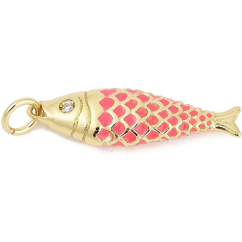 Brass Fish Charms with Cubic Zirconia, Hot Pink, Cadmium & Lead Free — Charms & Pendants
