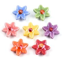 Handmade Porcelain Flower Beads Strands, Mixed Colors, 20pcs — Jewelry Beads