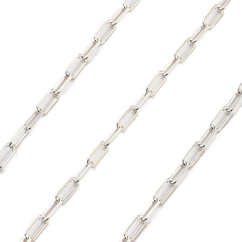 Chaînes en Argent Sterling 925 en Forme de Trombone, Soudées, 3.5x1.5x0.3mm
