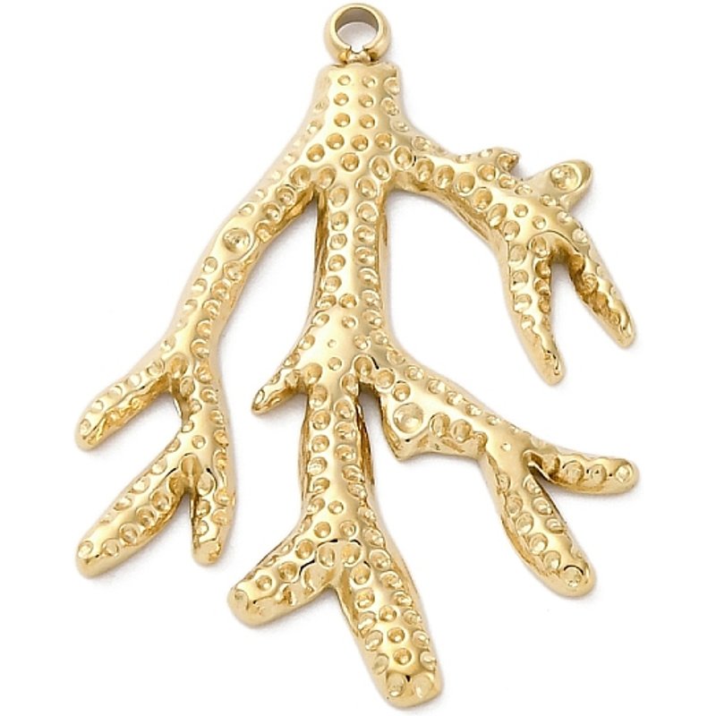 304 Stainless Steel Branch Charm Pendant with 18K Gold Plating — Charms & Pendants