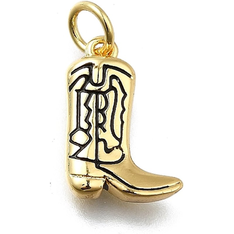 Brass Enamel Cowboy Boots Charm with Jump Ring, 18K Gold Plated — Charms & Pendants