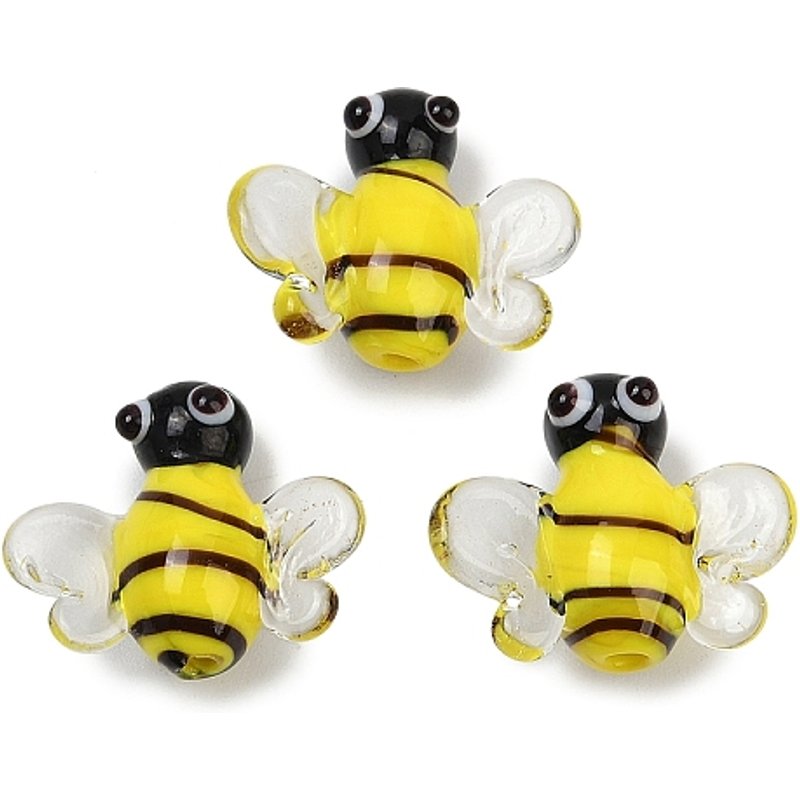 Handmade Lampwork Beads, Bees, Yellow, 15.5-16.5mm — Jewelry Beads