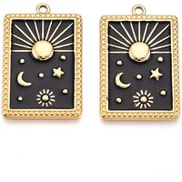 Pendentif Rectangulaire en Acier Inoxydable 304 avec Charms Lune, Étoile et Soleil — Breloques et pendentifs
