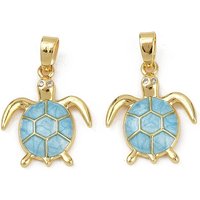 Brass Micro Pave Sea Turtle Pendant, 18K Gold Plated, Deep Sky Blue — Charms & Pendants