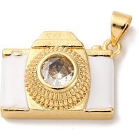 Brass Micro Pave Cubic Zirconia Camera Pendant, 18K Gold Plated — Charms & Pendants