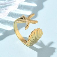 Bague Cuff en Acier Inoxydable 304, Étoile de Mer, Plaqué Or 18K, Taille 7,25 — Bijoux fantaisie