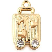 Brass Suitcase Pendant with Cubic Zirconia, 18K Gold Plated — Charms & Pendants