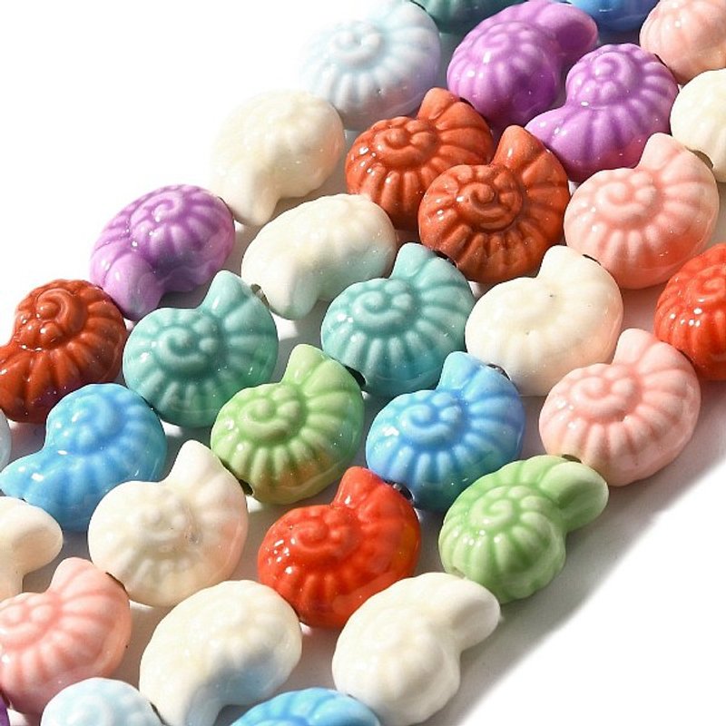 Fils de perles en porcelaine faites à la main, coquillage spiral, 25pcs — Perles à bijoux