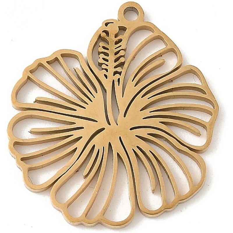 Pendentif en Acier Inoxydable 304, Charme Fleur, Plaqué Or 18K — Breloques et pendentifs