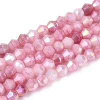 Brins de perles en verre opaque électroplaquées facettées, Bicone, Flamingo — Perles à bijoux