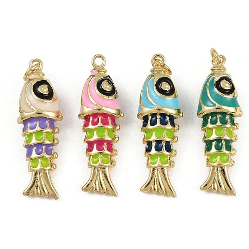 Pendentif en Émail de Poisson en Laiton avec Anneau, Plaqué Or 18K — Breloques et pendentifs
