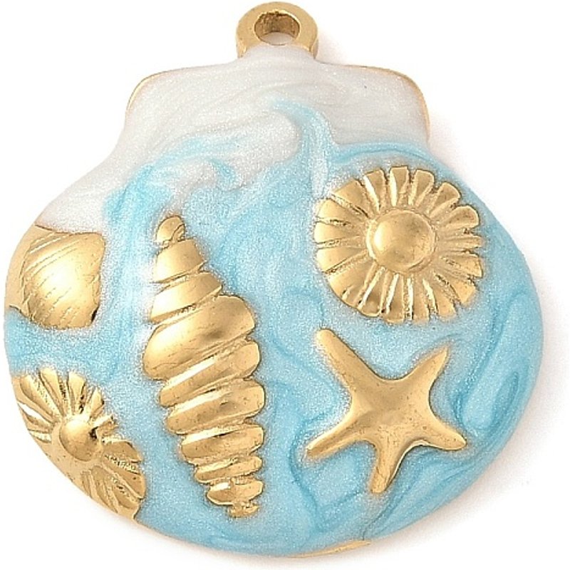 304 Stainless Steel Enamel Shell Pendant with Conch & Starfish Charm — Charms & Pendants