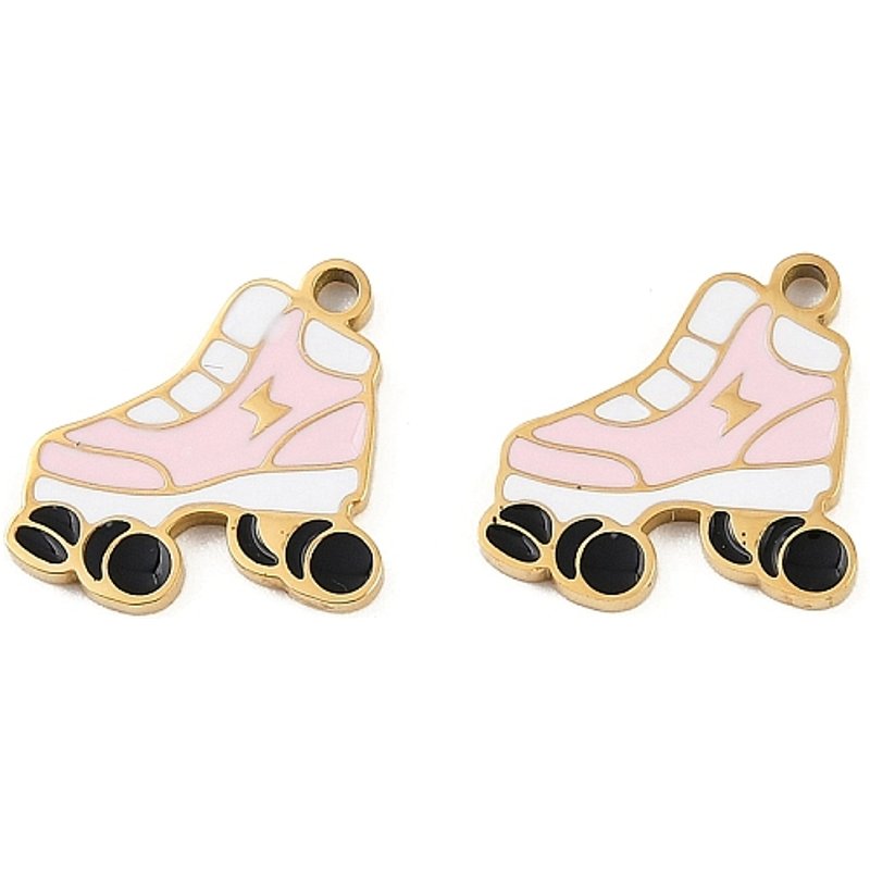 Charm en Acier Inoxydable Doré et Rose - Patins à Roulettes — Breloques et pendentifs