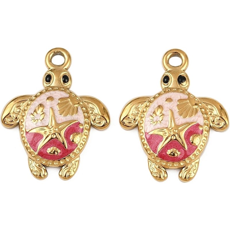 Golden Sea Turtle with Starfish Charm Pendant in Enamel — Charms & Pendants