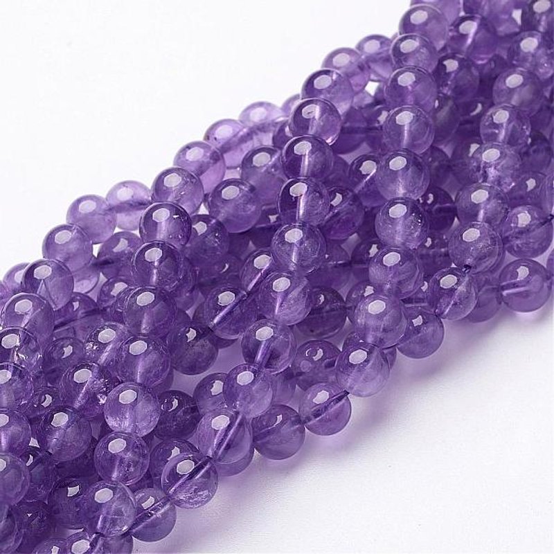 Fil de perles d'améthyste naturel, rond, 6mm, 58pcs, 14.5-15 pouces — Perles à bijoux