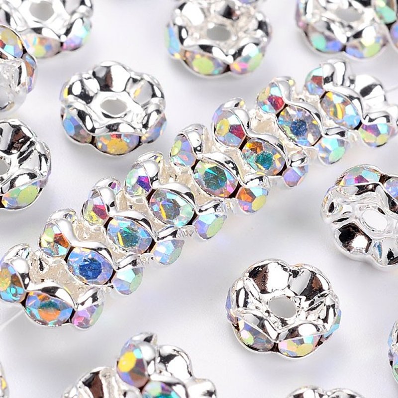 Brass Grade A Rhinestone Spacer Beads, Wavy Edge, Nickel Free