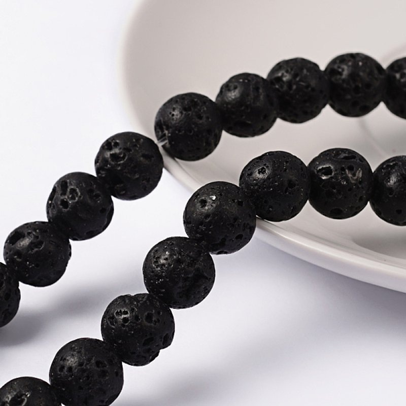 Brins de Perles de Roche Volcanique Naturelle, Rondes Noires, 10mm, 38pcs — Perles à bijoux
